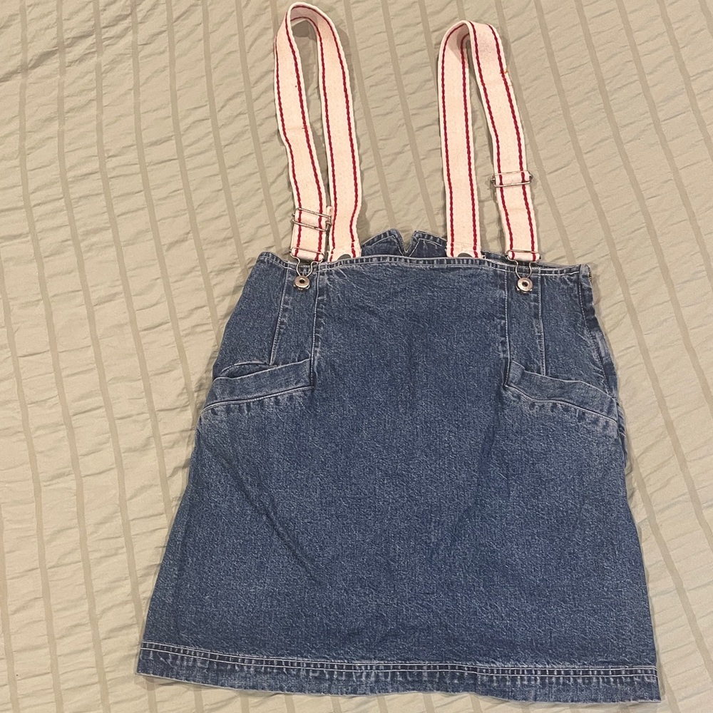 Ann Taylor Denim Skirt with Red Striped Straps